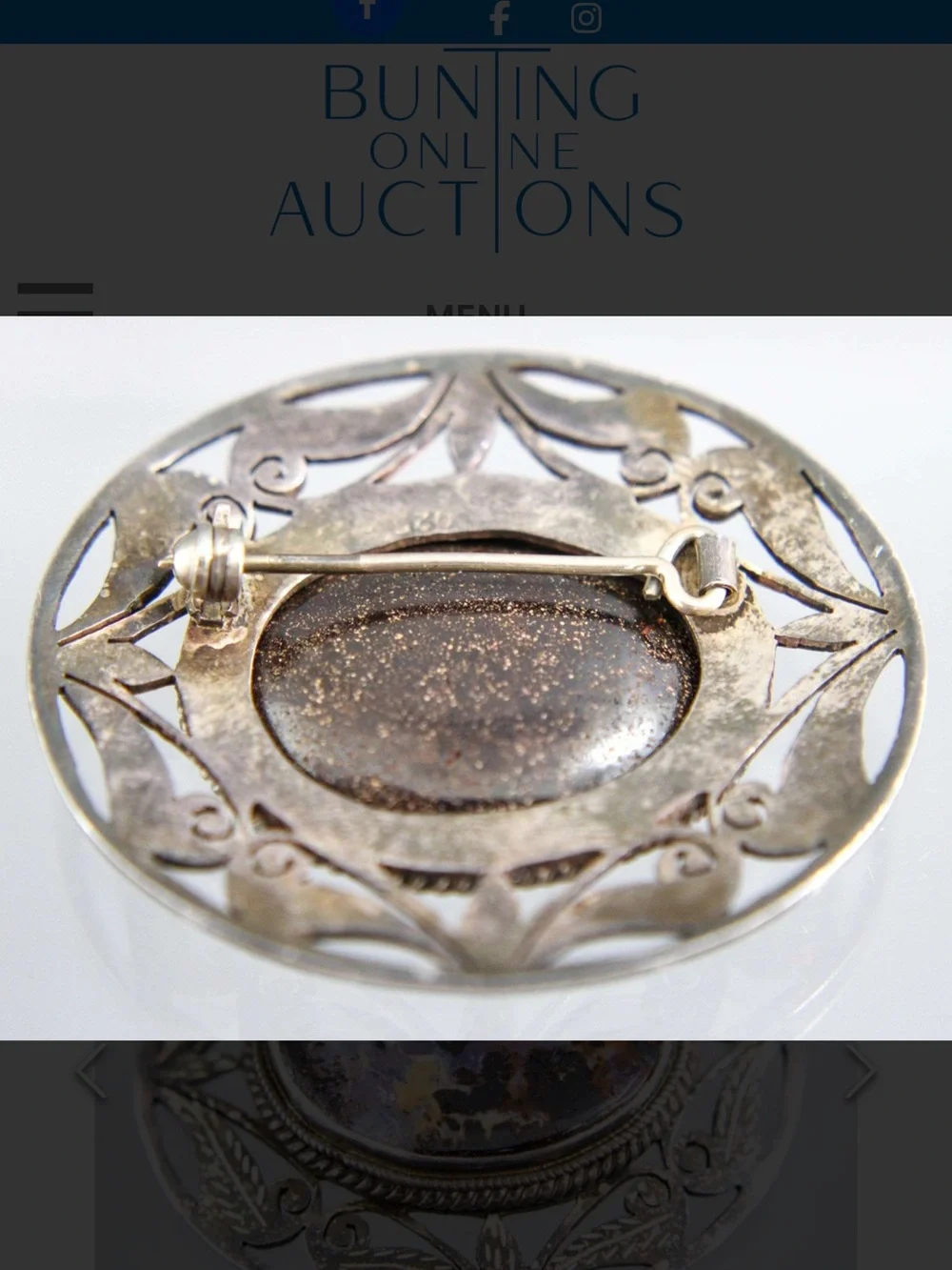 Sterling Filigree Brooch with Multi-Tone Agate Cabochon